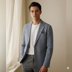 Luigi Fusaro Italy 100% Linen Blazer – Blue Chambray Sport Coat